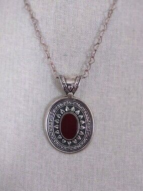 Vintage Doug Paulus 925 SS Carnelian Oval Pendant With Necklace 18"
